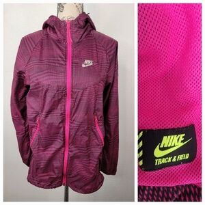 Nike Track and Field Jacket Small Hooded Zip Up Pink Black 644158-602